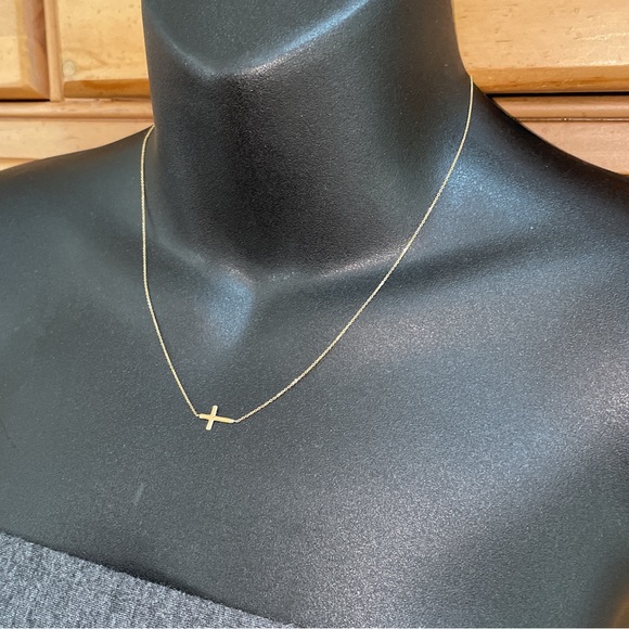 Solid Stamped Real Genuine 14K Yellow Gold Religious Sideways Cross Necklace - Picture 11 of 14